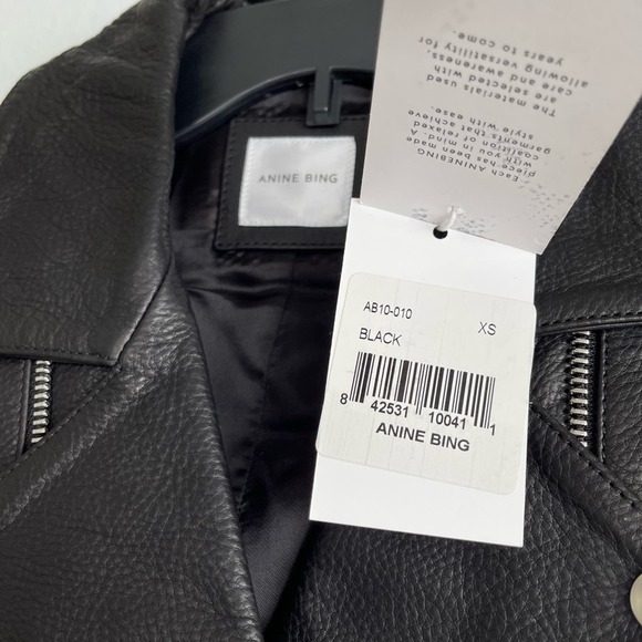 NWT Anine Bing Cropped Moto Leather Jacket in Black Size XS - Picture 10 of 11
